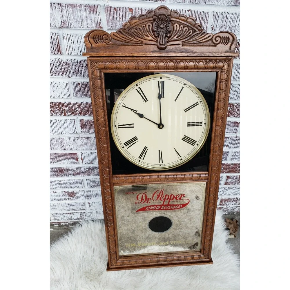 HUGE Vintage Dr. Pepper‎ Wooden Wall Clock - NEVER DISPLAYED!  Soda Advertising